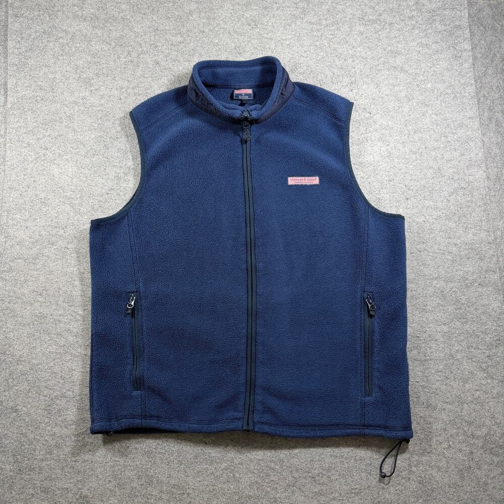 Vineyard Vines Fleece Vest Mens M Navy Full Zip High Collar Preppy Outdoor Layer